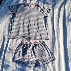 Gray and Pink Striped Women's Pajama Set Ultra Soft Shorts And Top Sz M